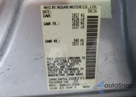 2016 Nissan Altima 2.5 from USA, damaged, VIN 1N4AL3AP3GC208235